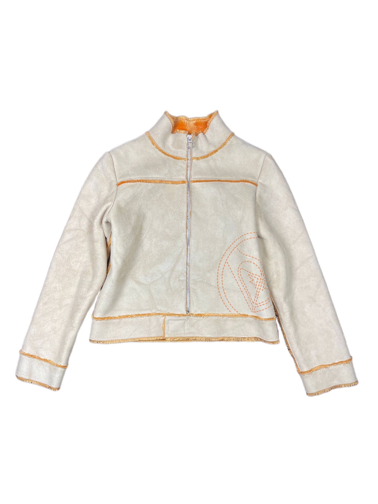 Y2k Roxy Fluffy Jacket Beige Orange - S