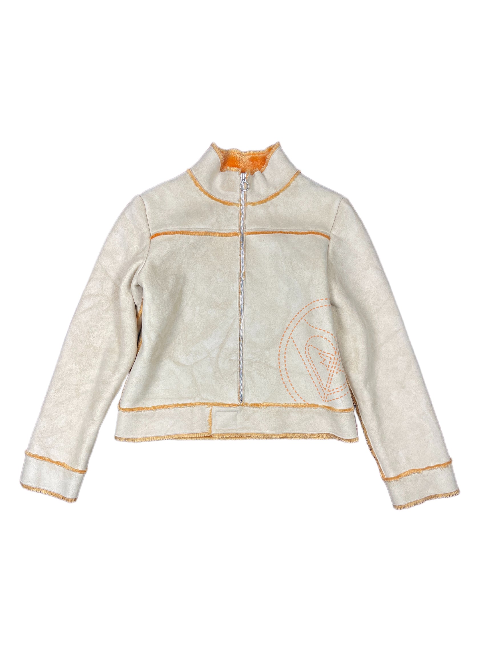 Y2k Roxy Fluffy Jacket Beige Orange - S