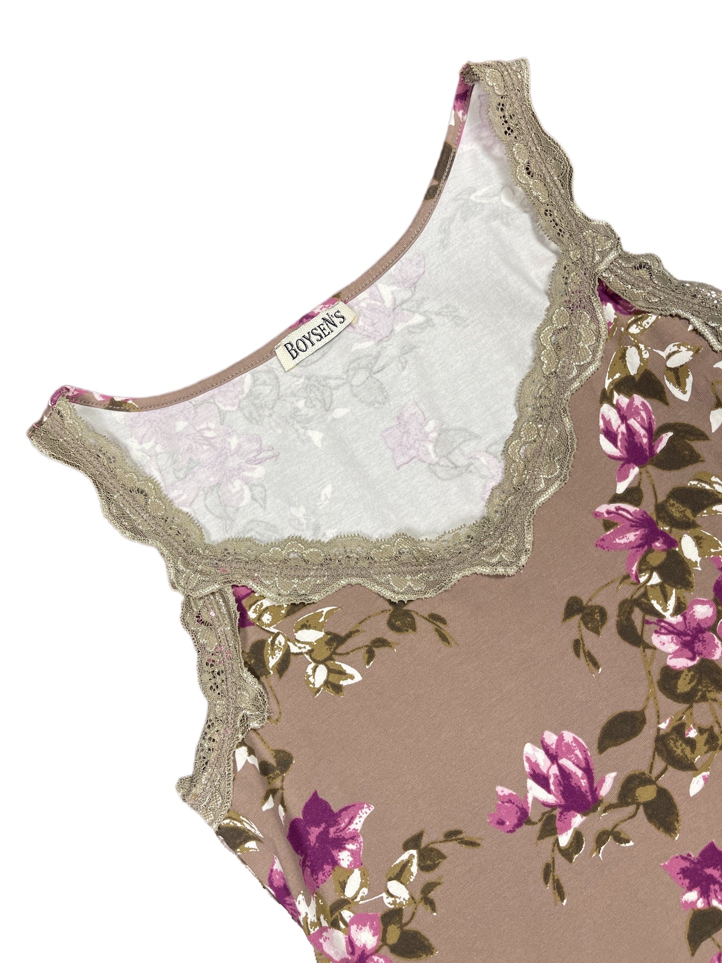 Y2k Boysens Sleeveless Dress Flowers Brown Purple - M