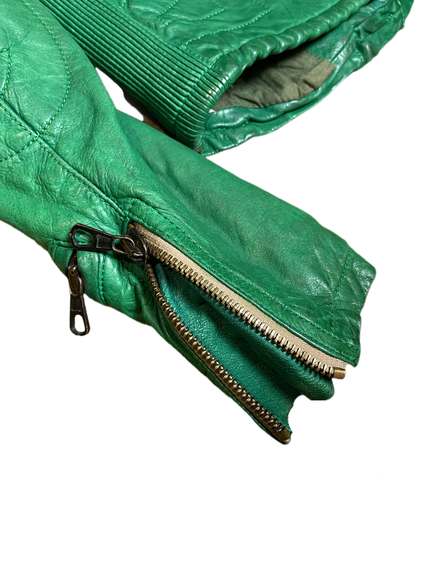 Replay Green Leather Jacket 2000s Biker | XS