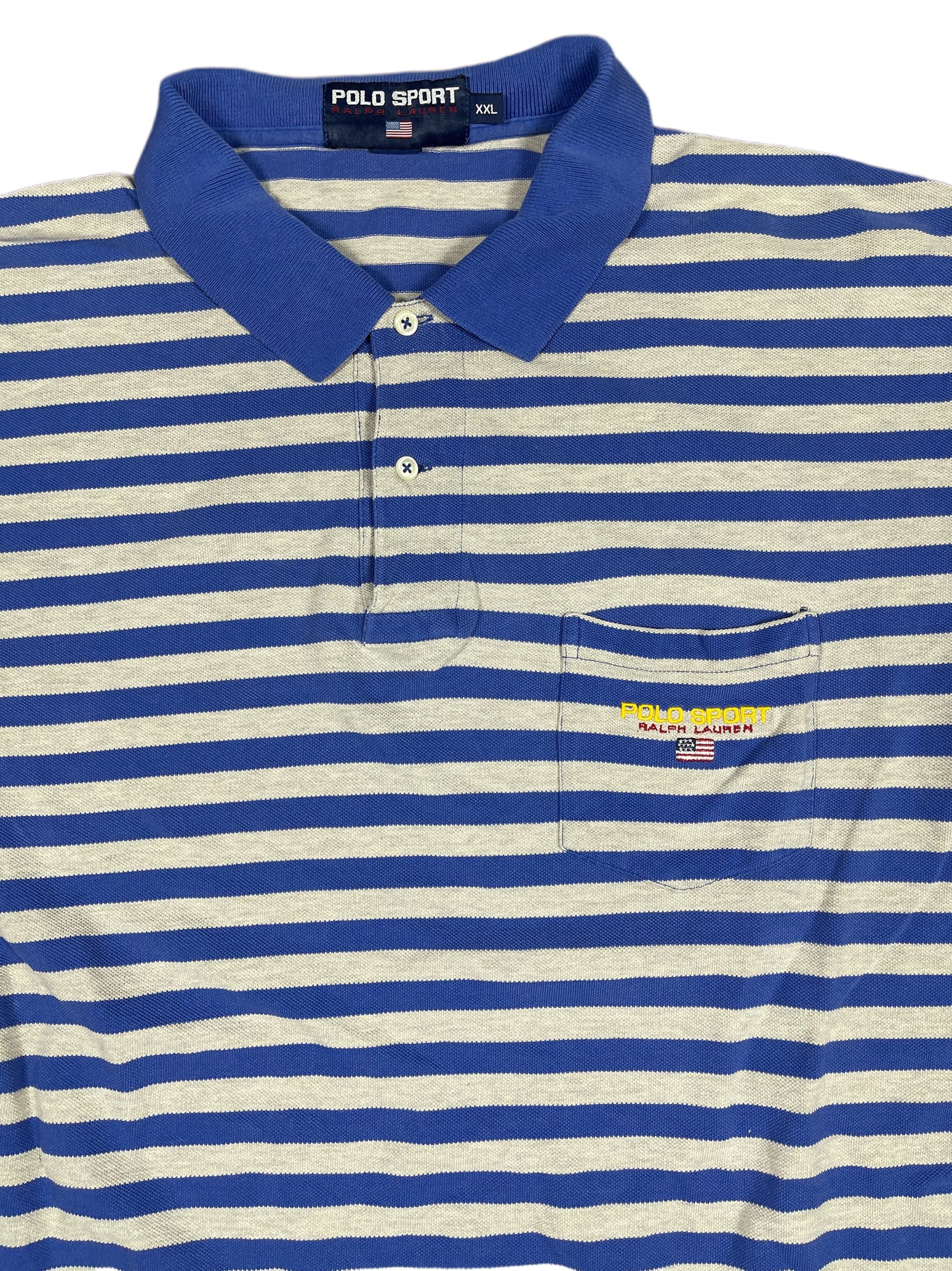 Vintage Polo Sport Ralph Lauren 1990s Polo Shirt Striped Blue Gray - XXL
