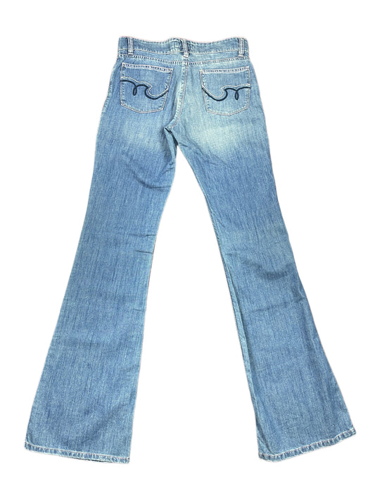 Y2k Mash Low Waist Flared Denim Pants Blue - L