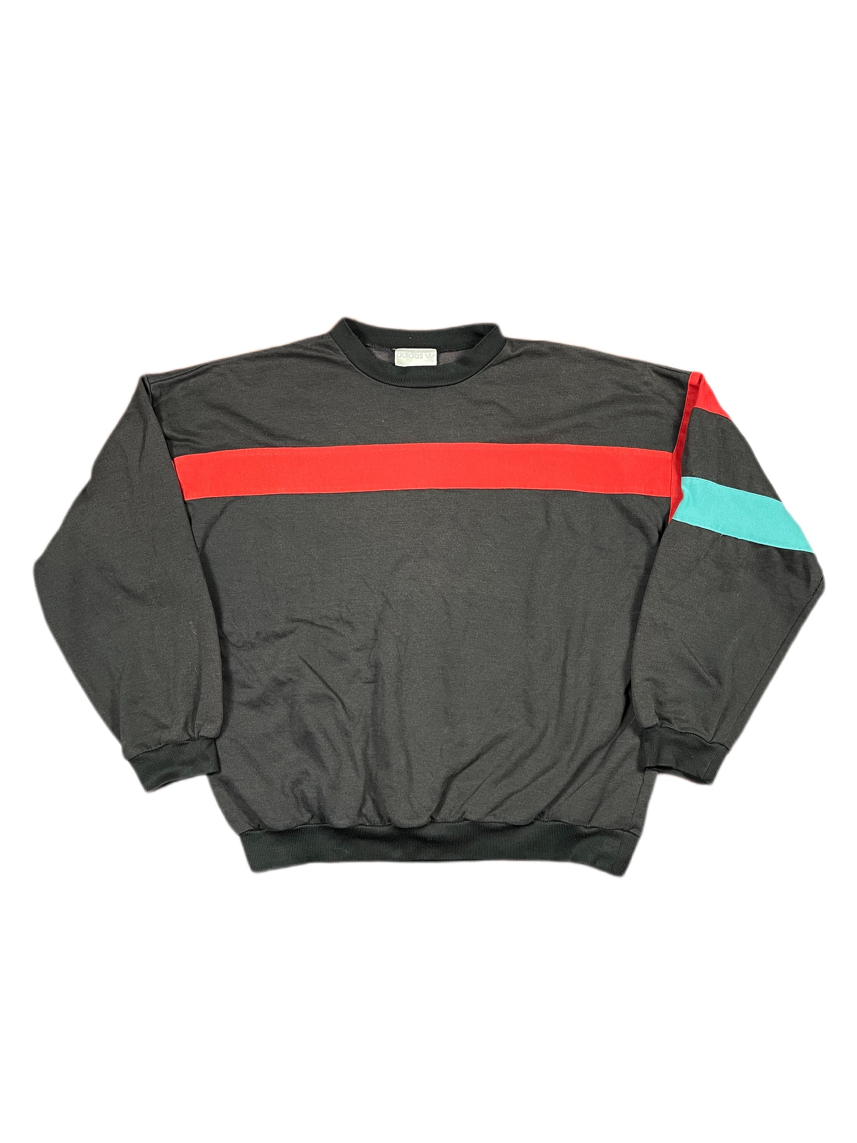 Vintage 90s Adidas Boxy Fit Sweatshirt Black Multicolor - L/XL