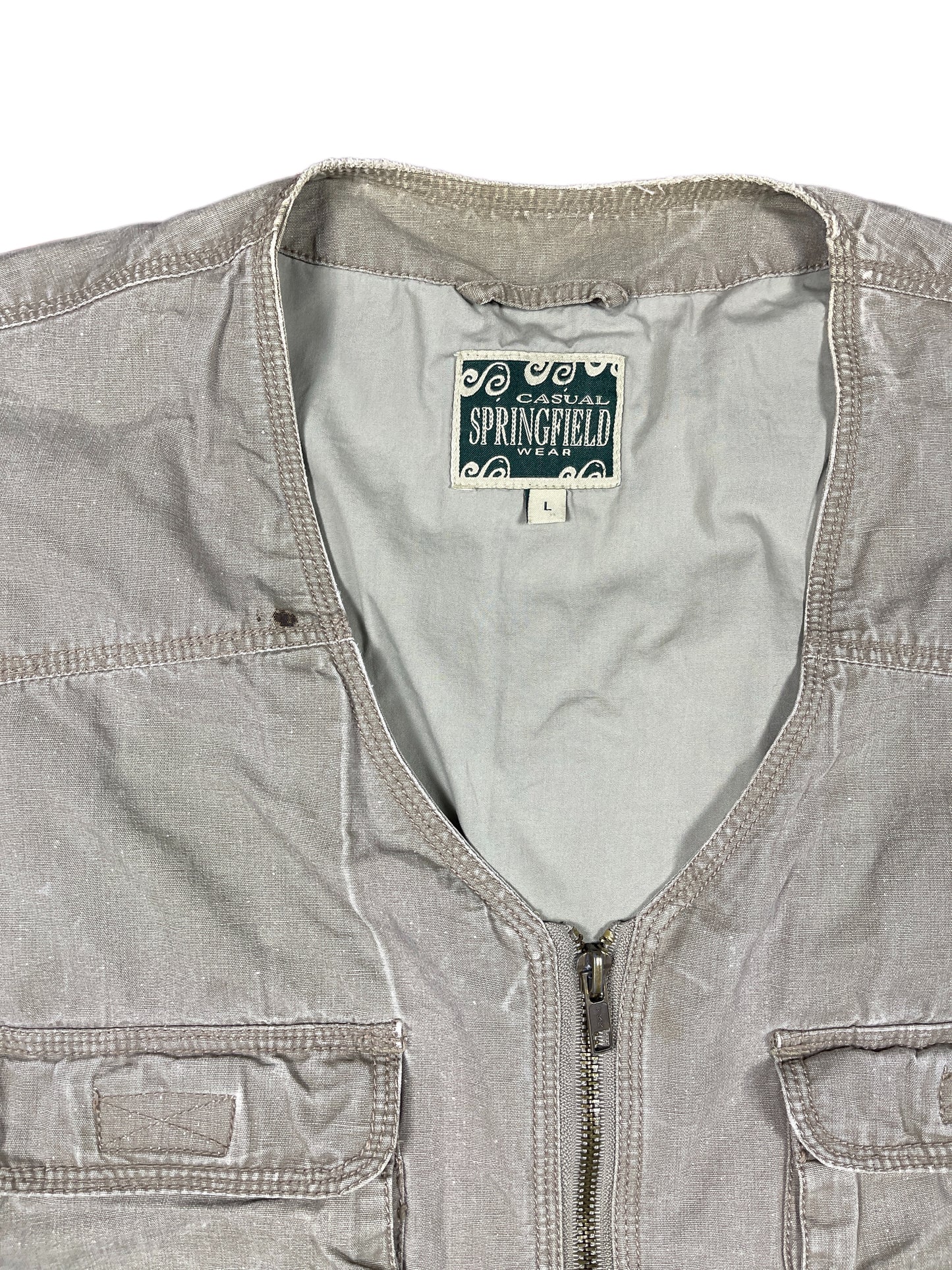 Vintage Springfield Cargo Vest Beige Gray - L