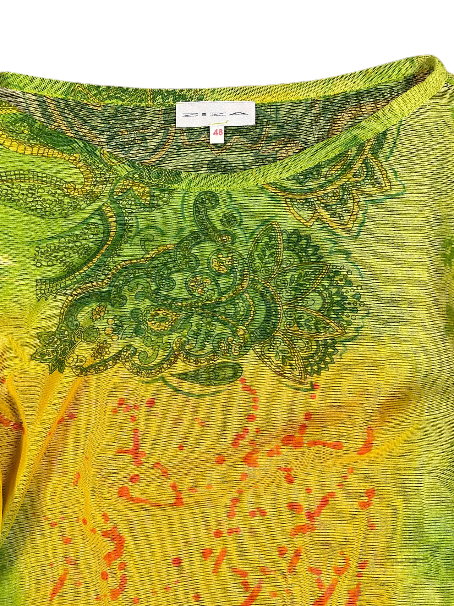 Y2k Ziza See Through Long Sleeve Top Yellow Green - XXXXL