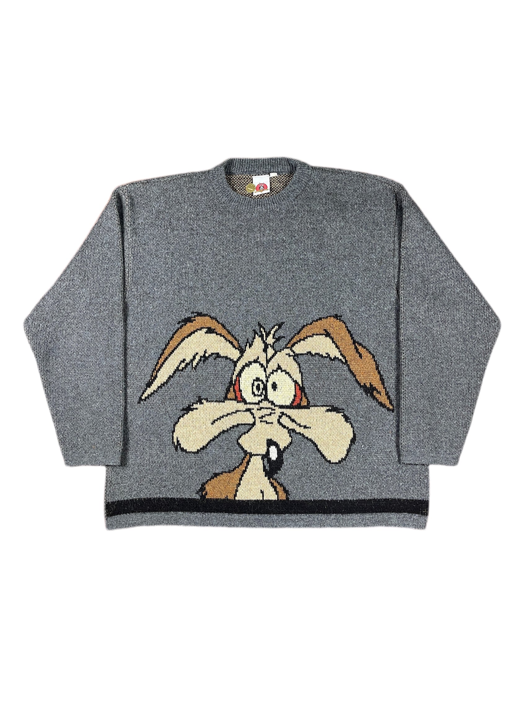Vintage Looney Tunes 2003 Wile E. Coyote Knitted Sweatshirt Gray - L