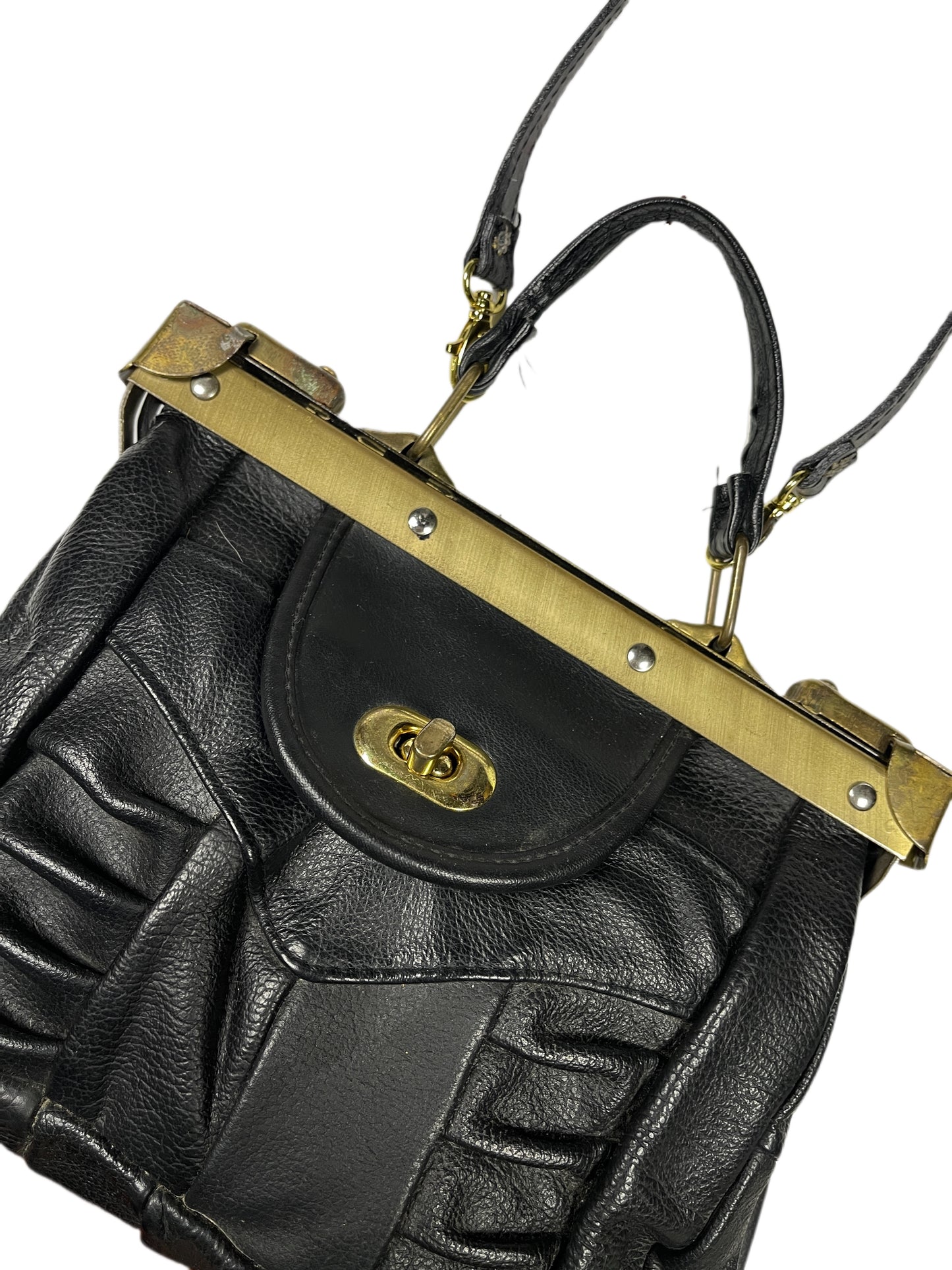 Vintage 70s Leather Shoulder Bag Black