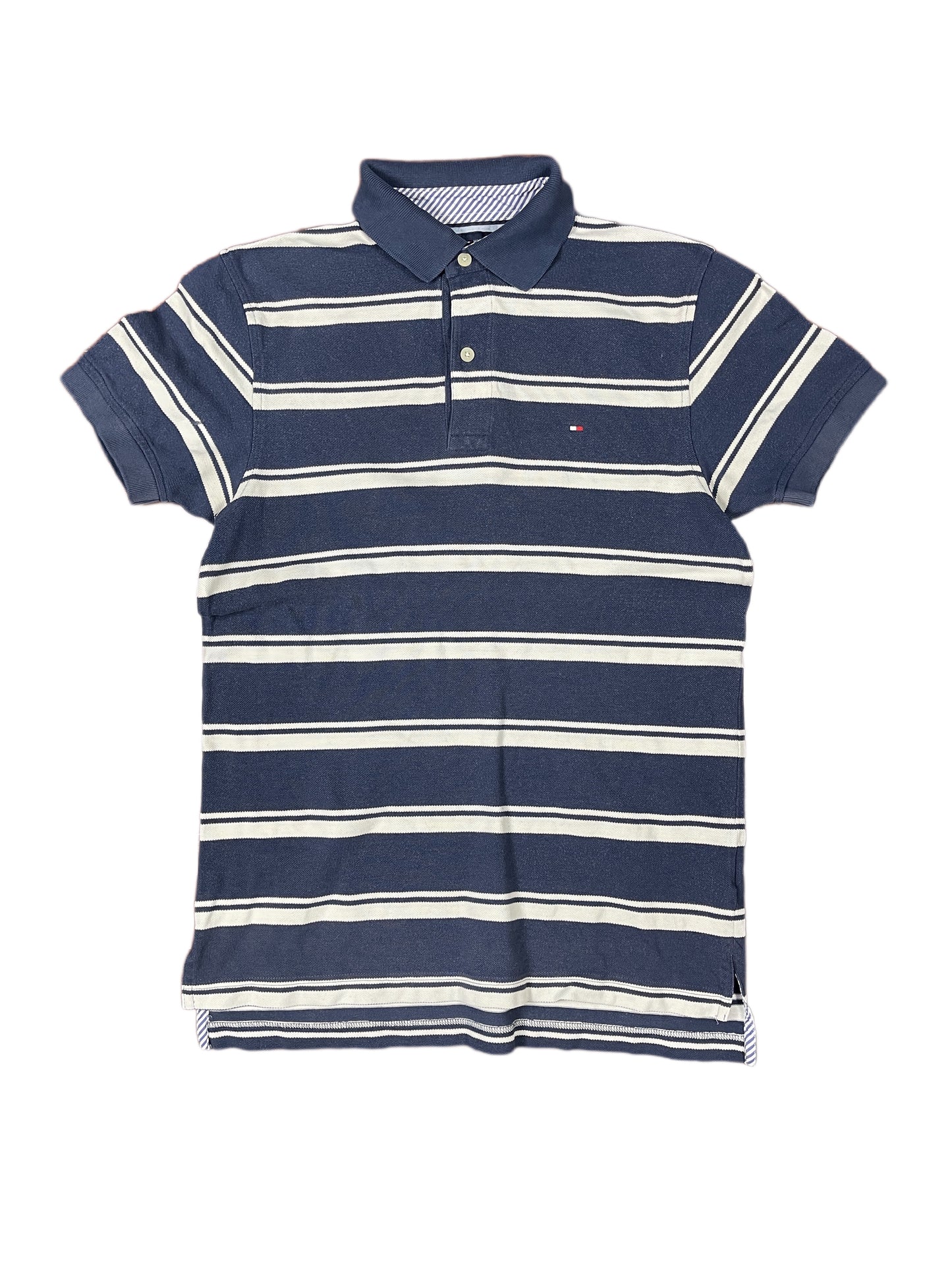 Tommy Hilfiger Polo Shirt Striped Navy White - XS