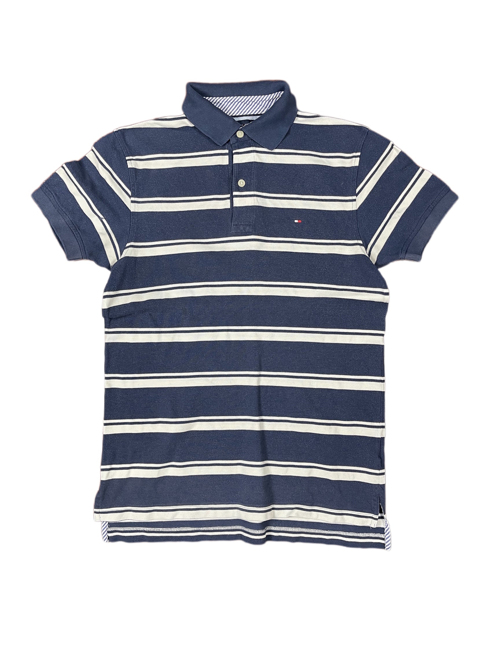 Tommy Hilfiger Polo Shirt Striped Navy White - XS