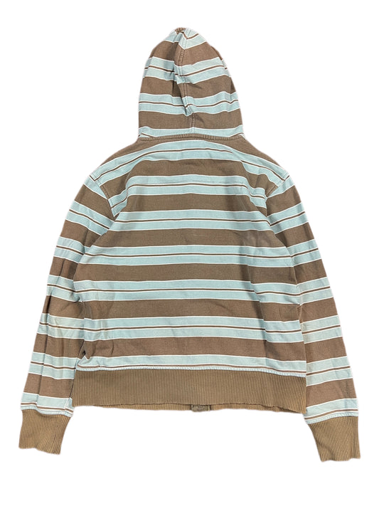 Y2k Green Coast Zip Sweatshirt Striped Turquoise Khaki - L