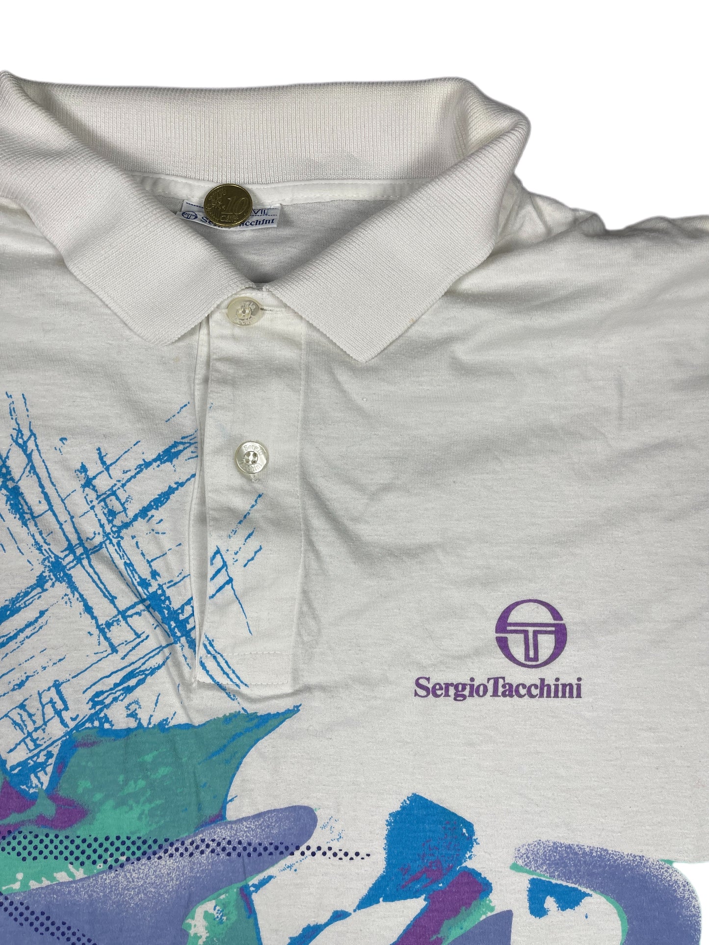 Vintage Sergio Tacchini Tennis Polo Shirt White - XL