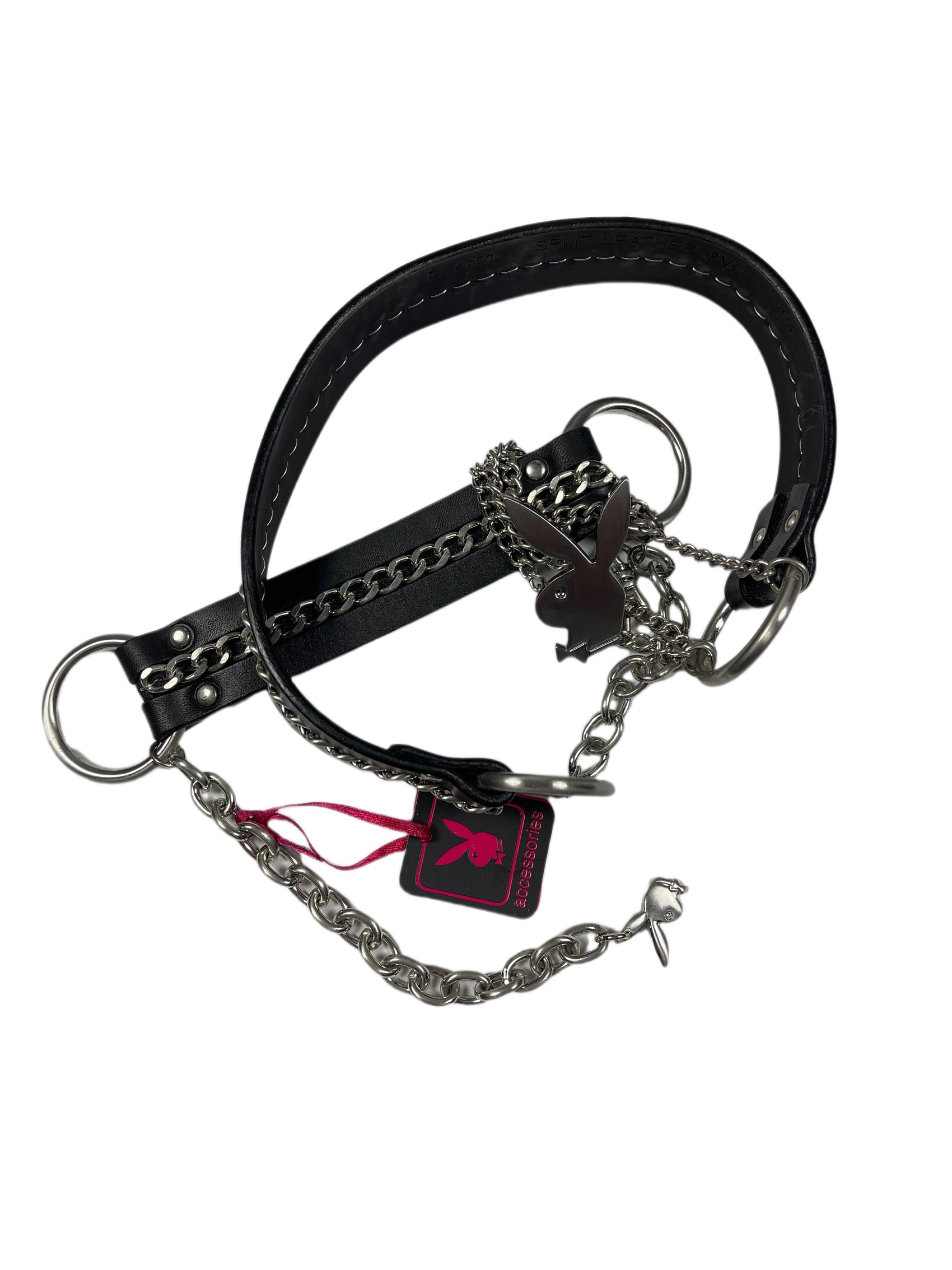 Y2k Playboy Belt Chain Leather PVC Black 2004