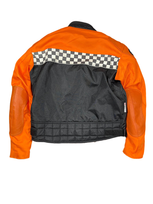 Vintage Motorcycle Racing Jacket Black Orange - XL