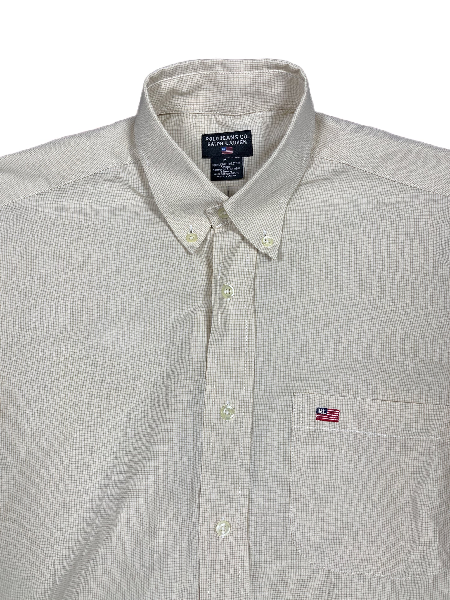 Vintage Polo Ralph LaurenShort Sleeve Shirt Checkered Yellow White - M