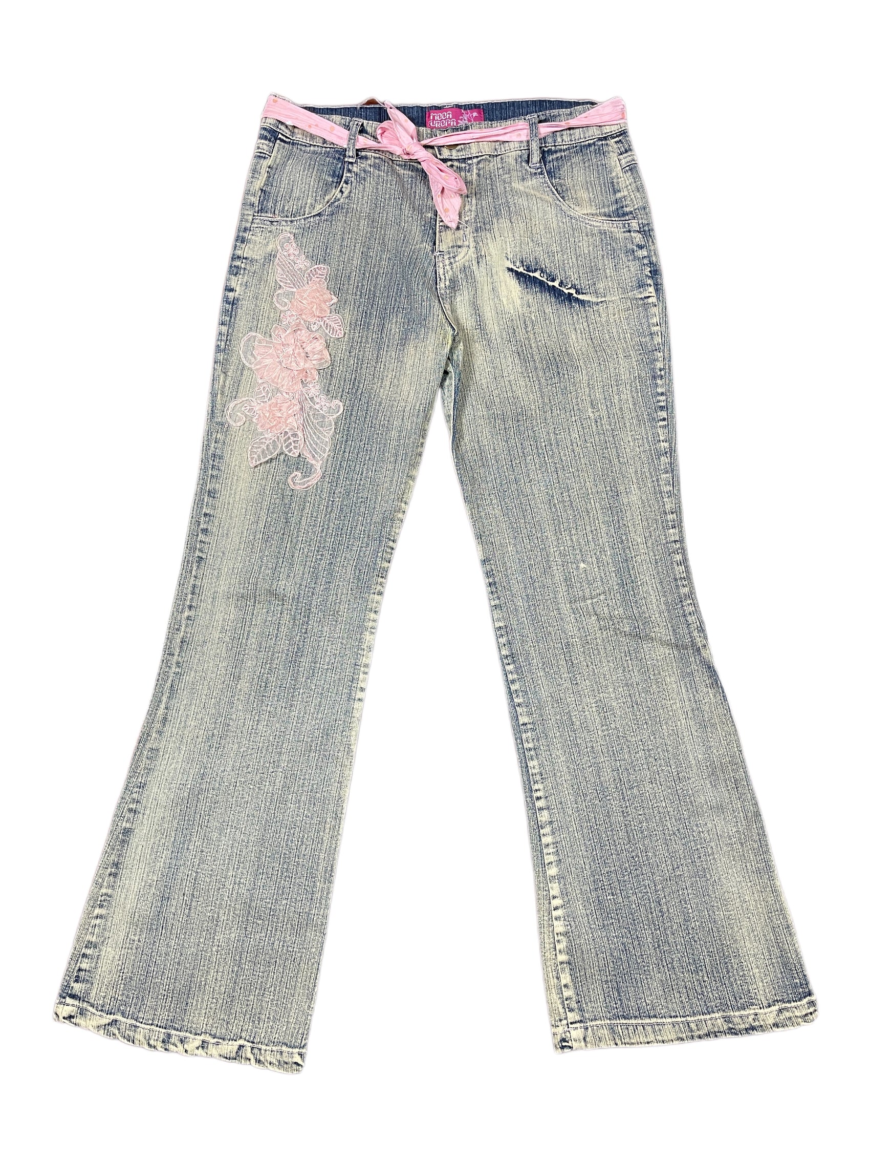 Y2k Moda Europa Denim Pants Blue Pink - XS