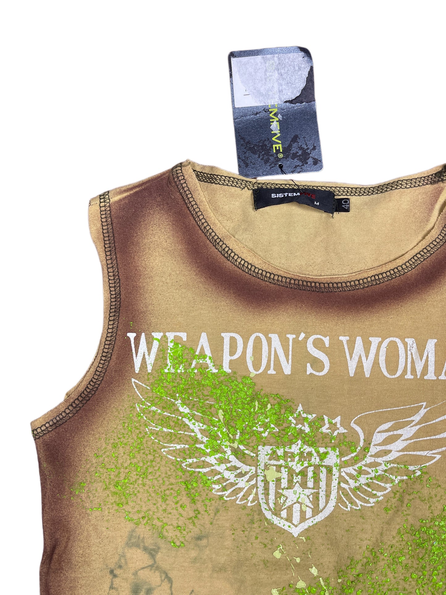 Y2k Sistem Five Sleeveless Top Khaki Green - M