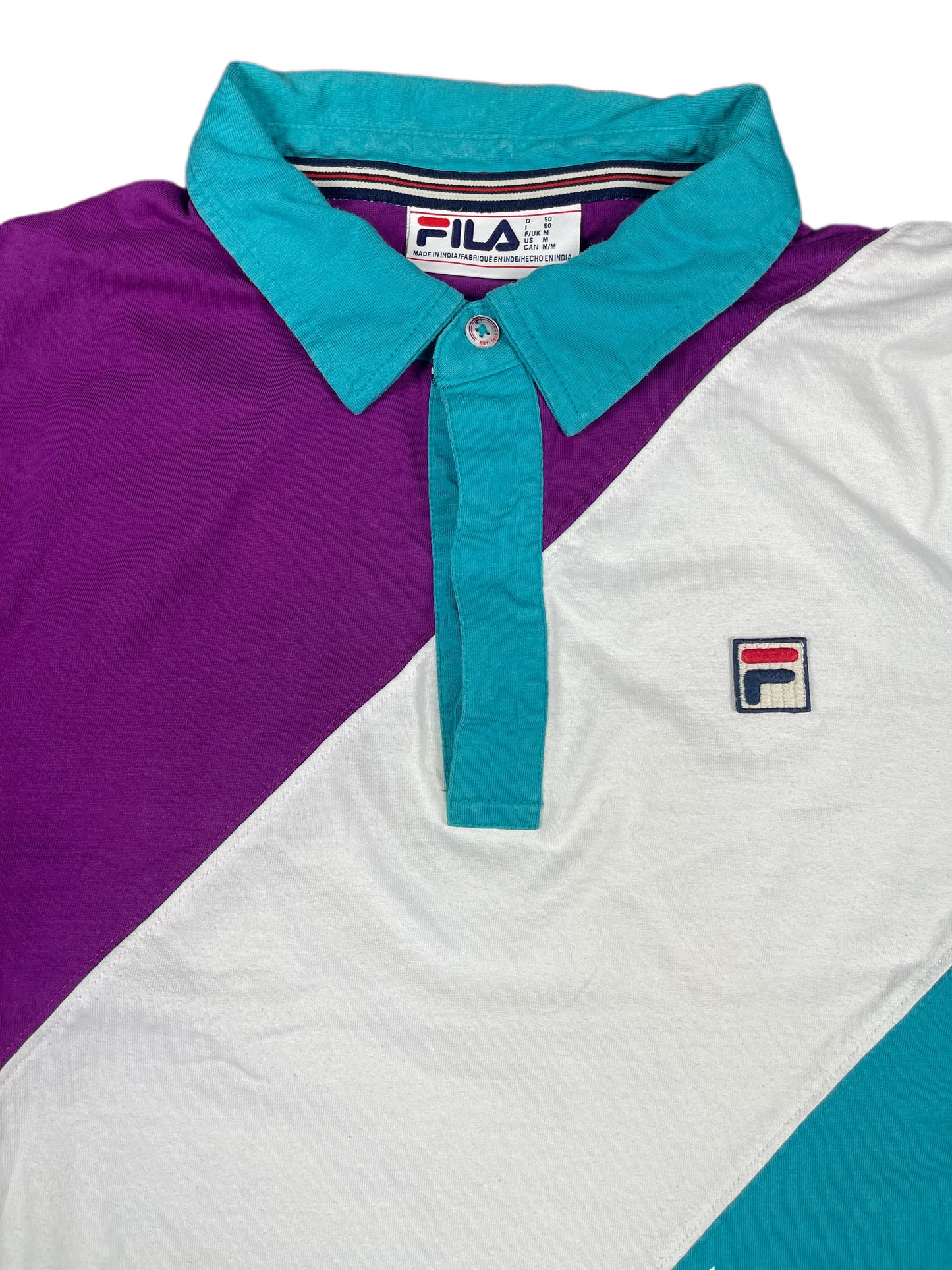 Fila Long Sleeve Polo Shirt Turquoise Purple - L
