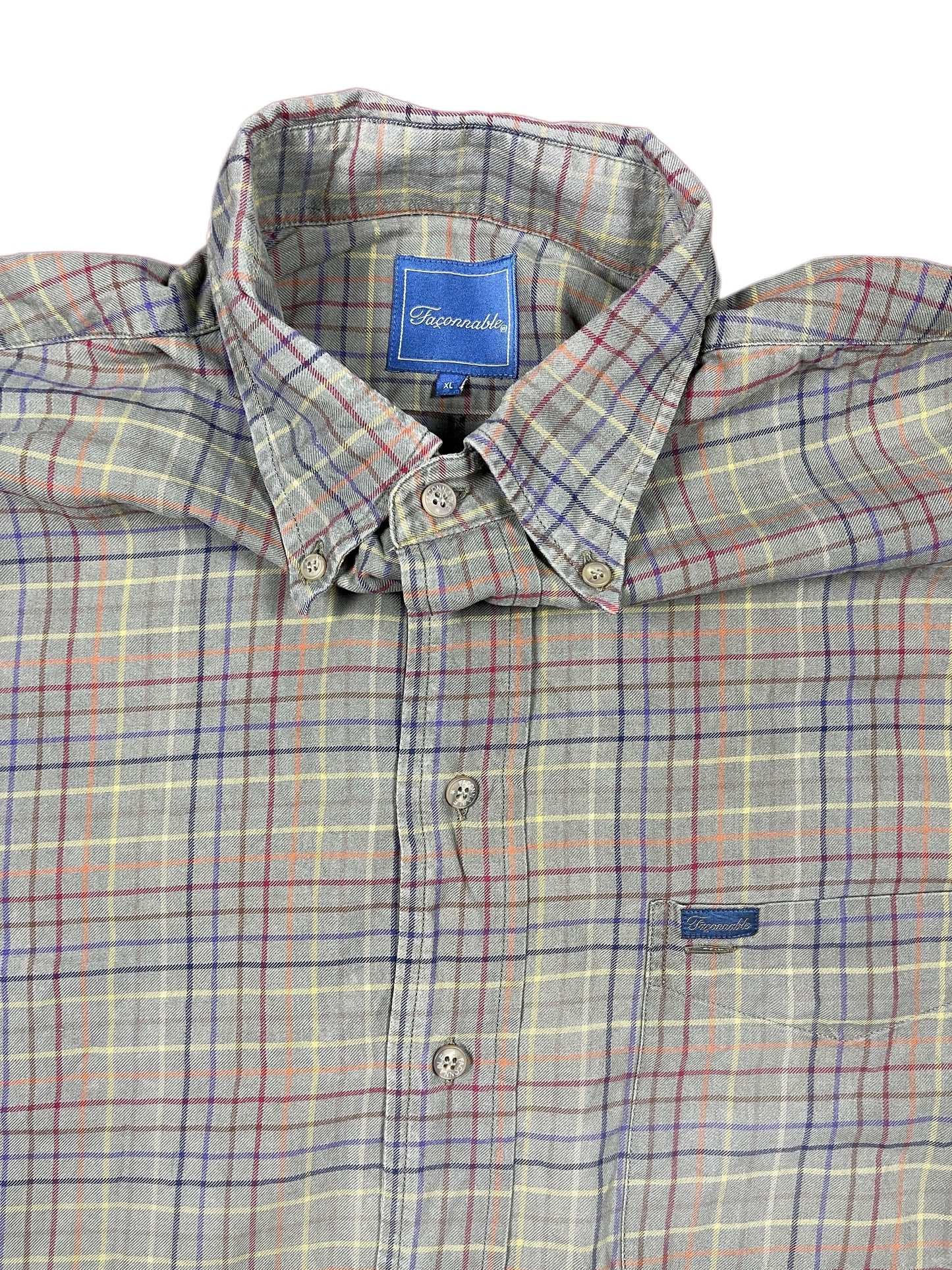 VIntage Faconnable Long Sleeve Shirt Checkered Khaki - XL