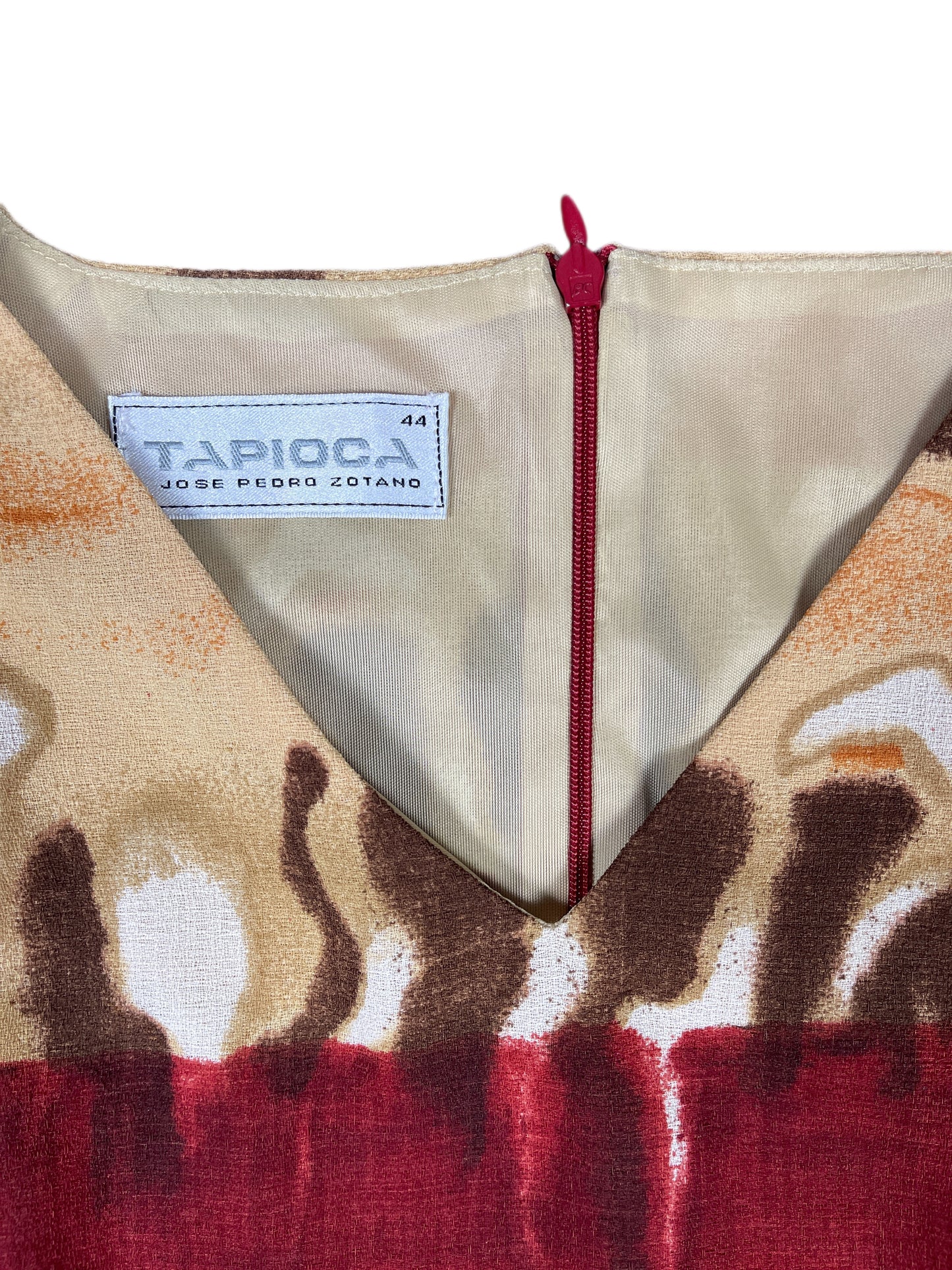 Vintage Tapioca Sleeveless Dress Beige Red - XXL