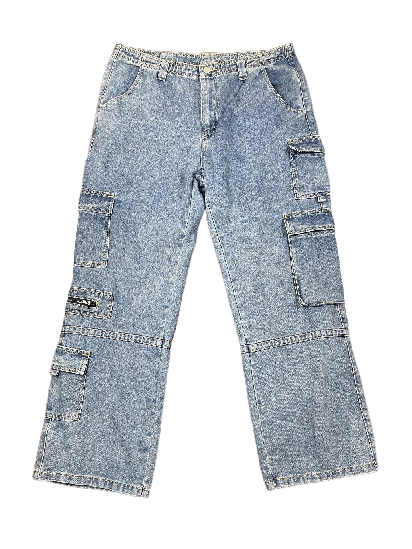 Gilipur Y2k Style Bootcut Cargo Denim Pants Blue - XXL