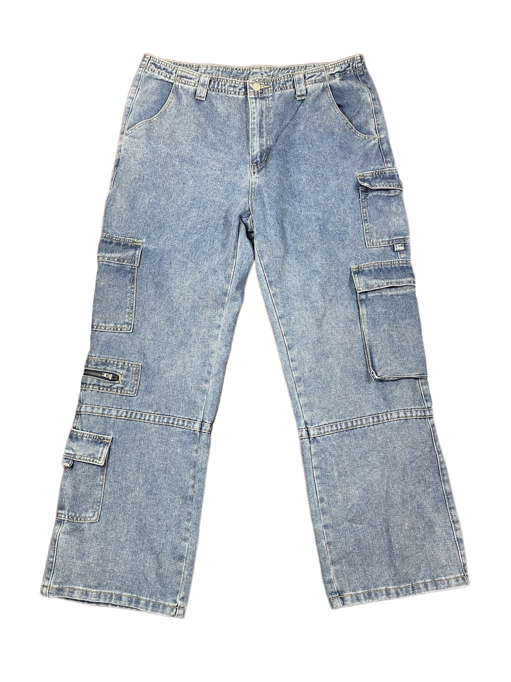 Gilipur Y2k Style Bootcut Cargo Denim Pants Blue - XXL