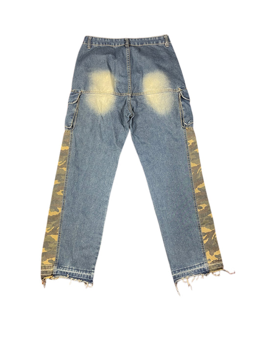 Vintage Cargo Military Patch Denim Pants Blue - M