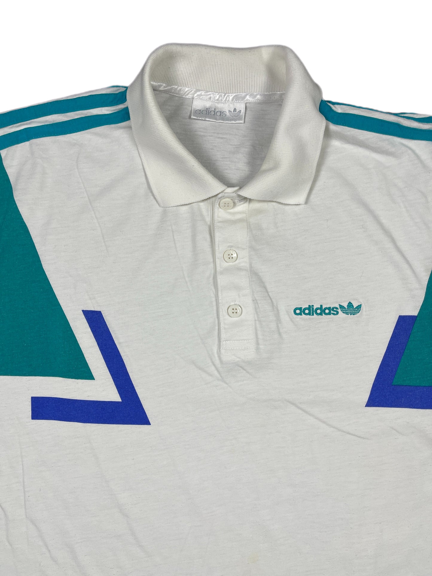 Vintage Adidas 1990s Tennis Polo Shirt White Blue - L