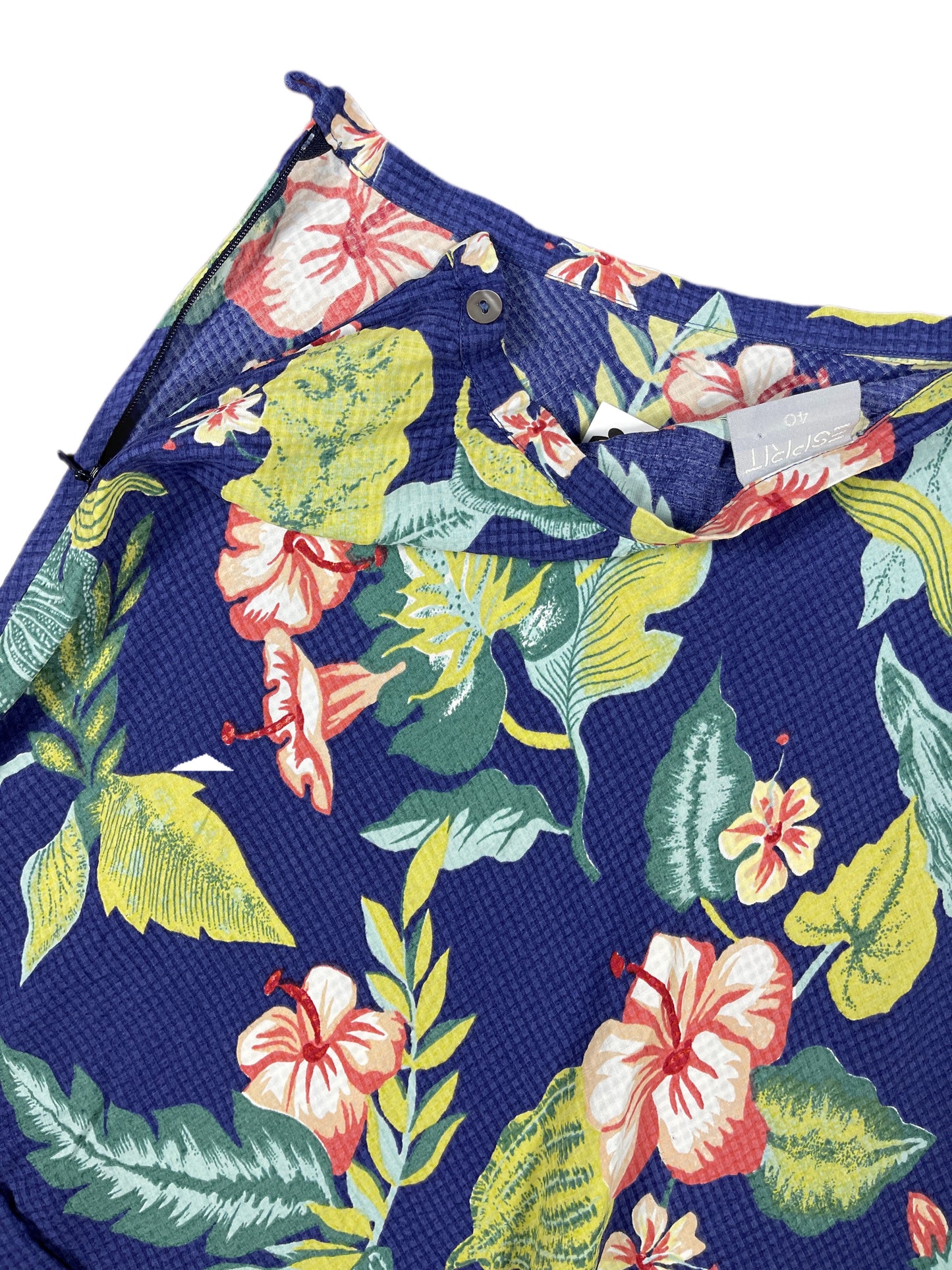 Y2k Esprit Skirt Floral Motiv Navy Blue - L