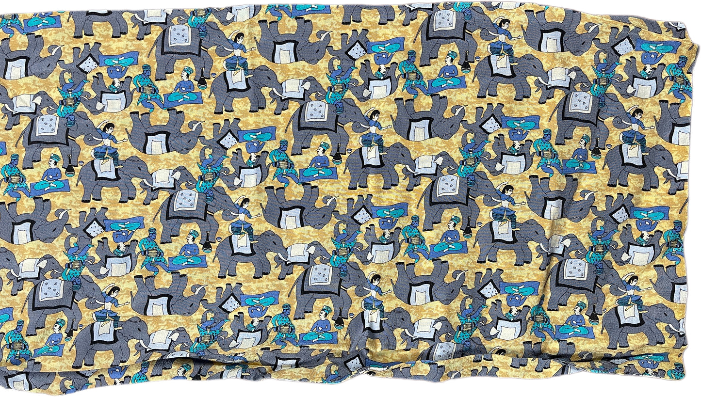 Vintage Handmade Silk Handkerchief Elephant Pattern