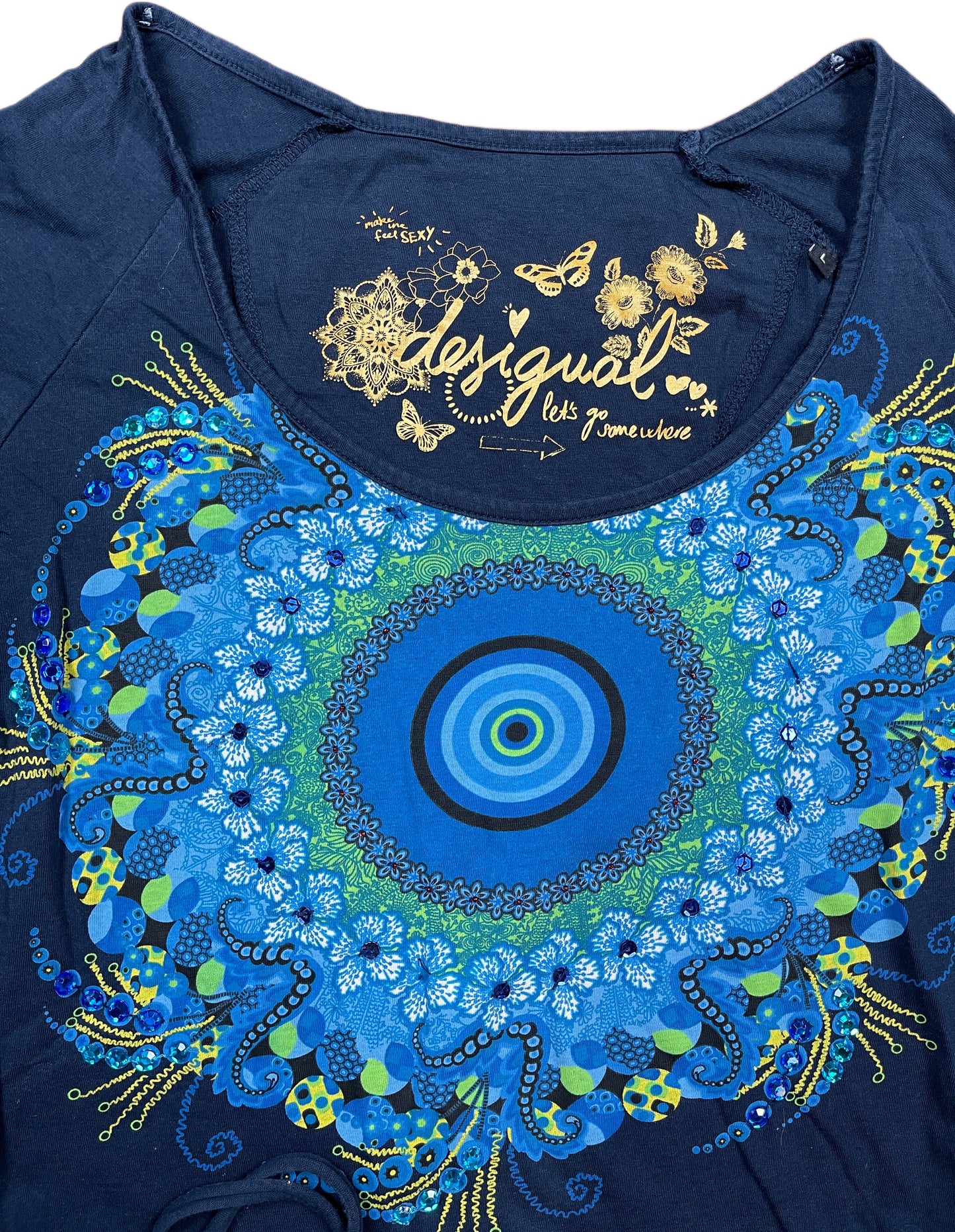 Desigual Long Sleeve Top Blue Cotton L