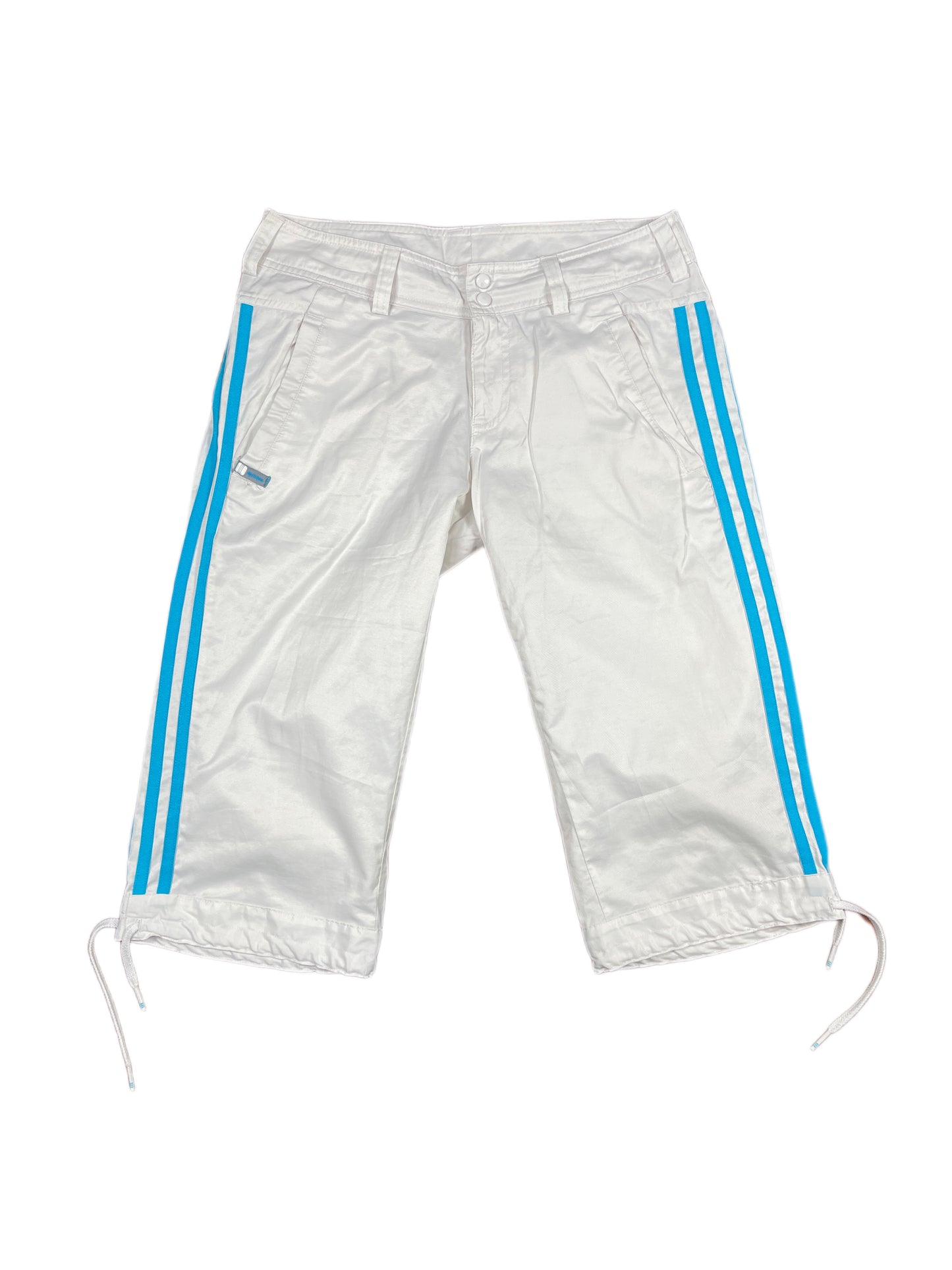 Y2k Adidas Low Waist Sport Capri Pants White Blue - S