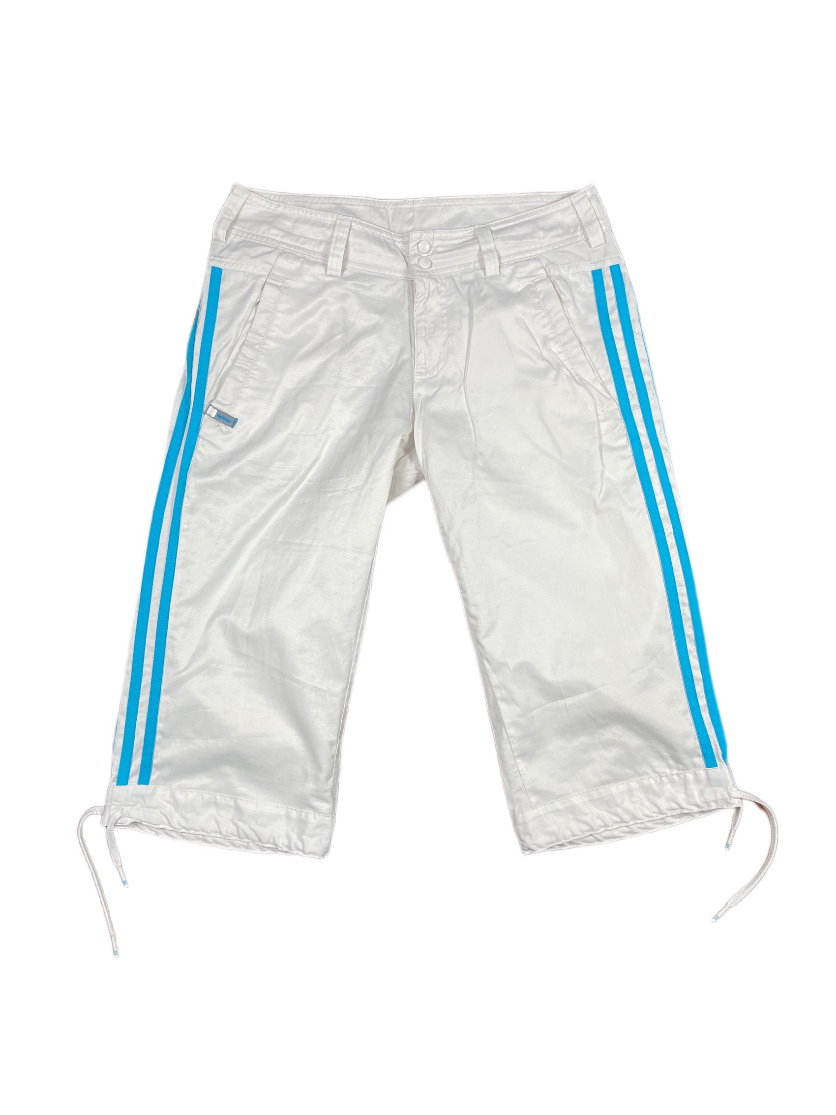 Y2k Adidas Low Waist Sport Capri Pants White Blue - S