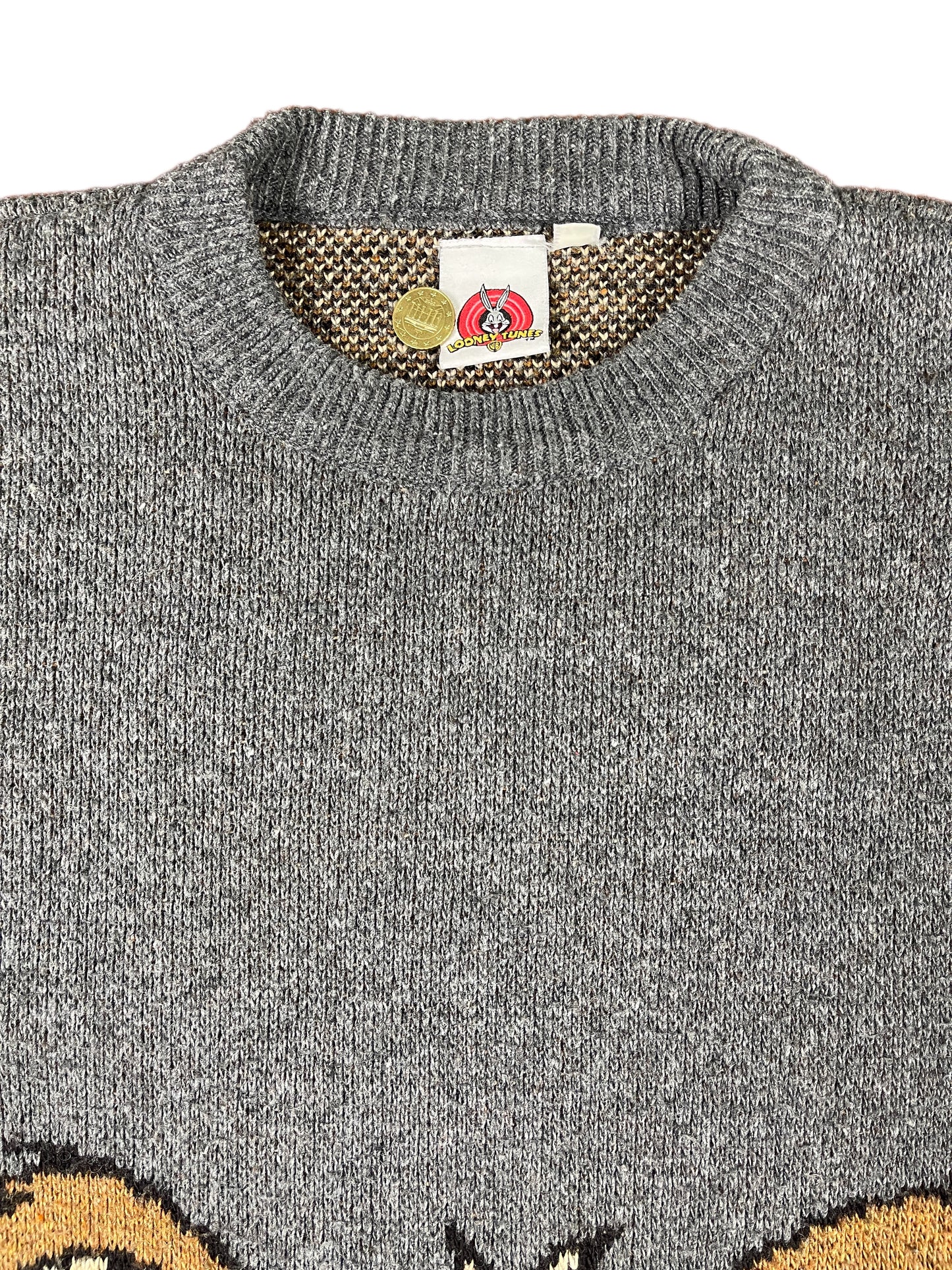 Vintage Looney Tunes 2003 Wile E. Coyote Knitted Sweatshirt Gray - L