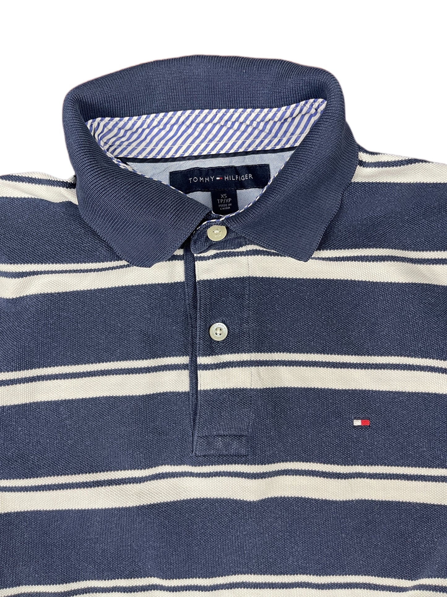 Tommy Hilfiger Polo Shirt Striped Navy White - XS