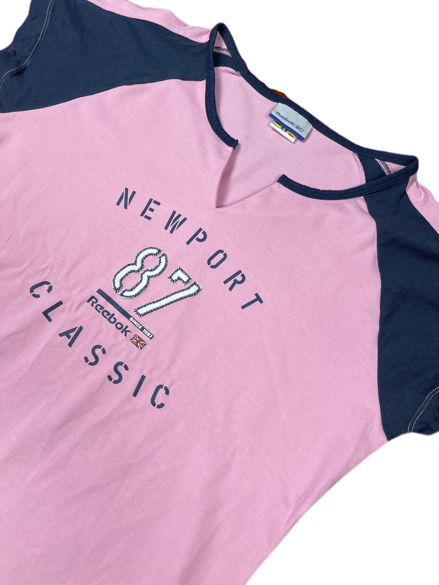 Y2k 2000s Reebok Short Sleeve Top Pink Navy - XXL