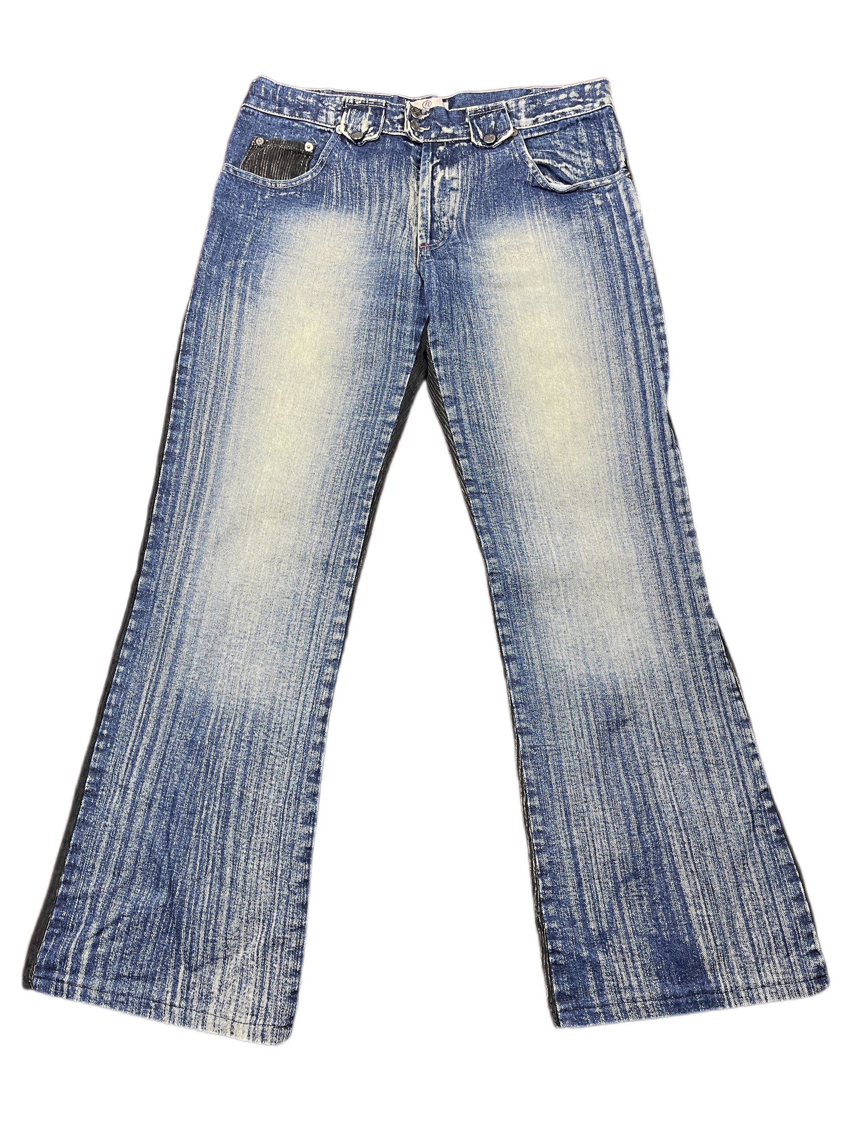 Y2k Authentic Hispanic Low Waist Bootcut Corduroy Denim Pants Blue Black - XXL