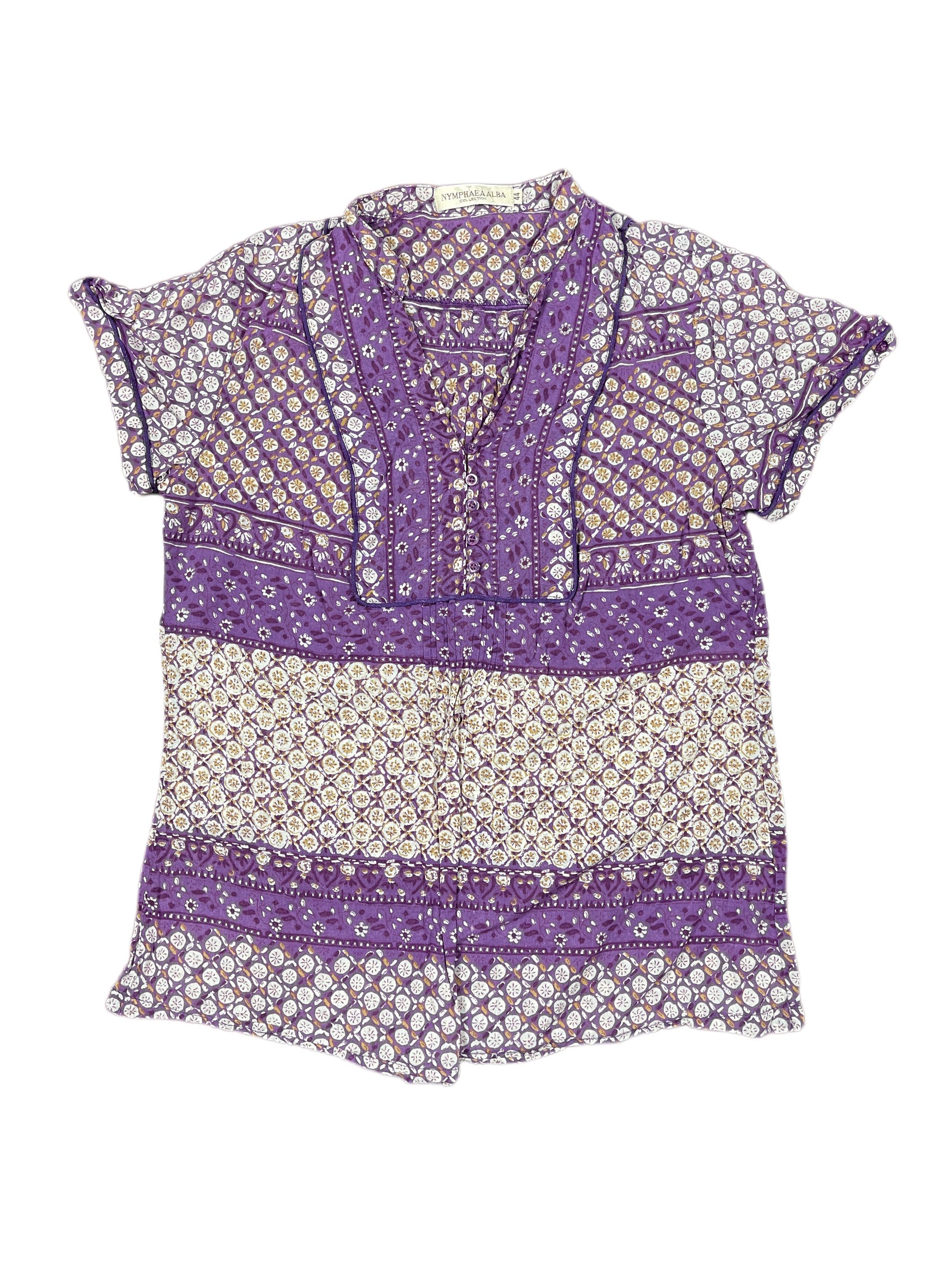 Vintage Nymphaea Alba Short Sleeve Top Purple - XXL