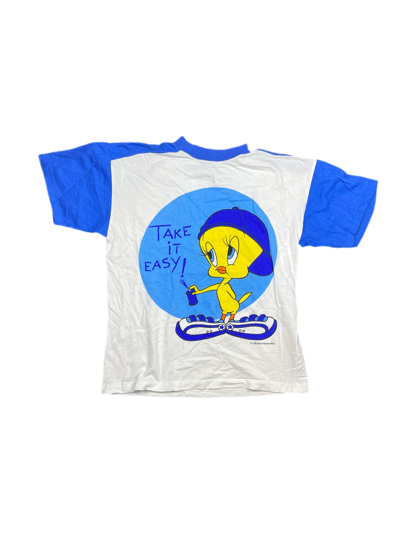 Vintage Looney Tunes 1999 Tweety Warner Bros Short Sleeve Top White Blue - S