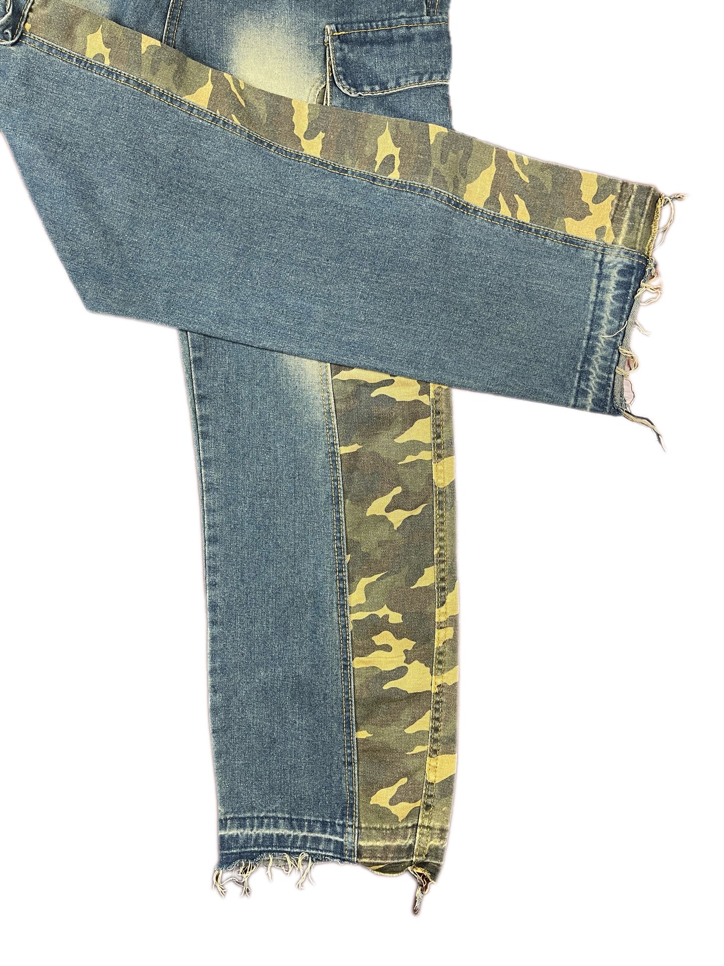 Vintage Cargo Military Patch Denim Pants Blue - M