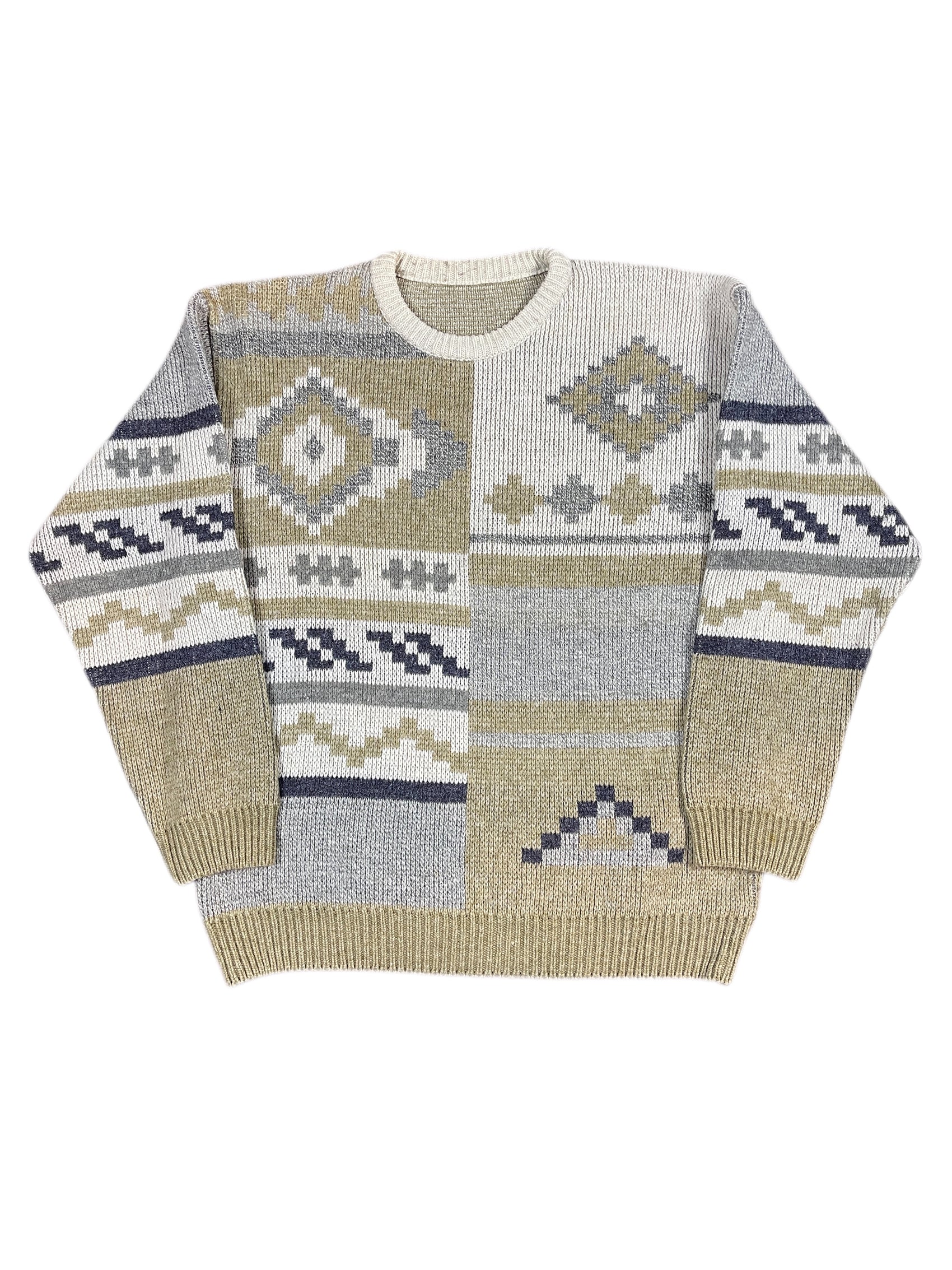Vintage Knitted Sweatshirt Beige Multicolor - XL