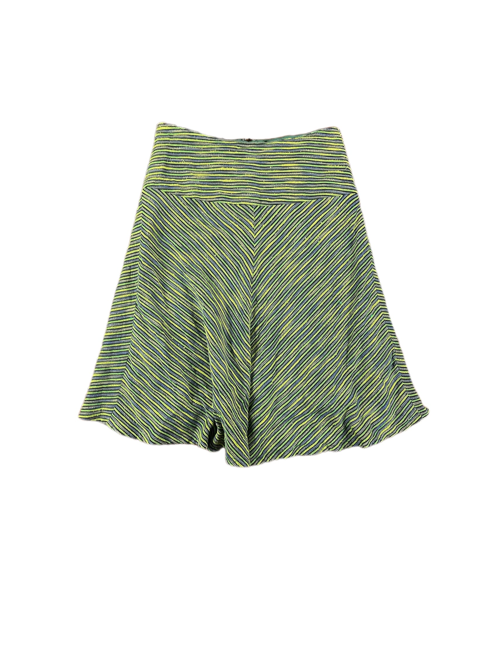 Vintage Agua Del Carmen by Rona Midi Skirt Stripes Green Purple - S