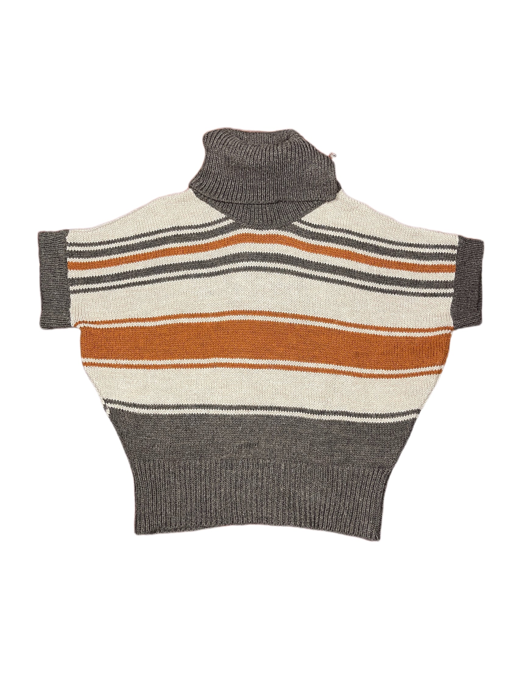 Y2k Short Sleeve Knitted Turtleneck Jumper Beige Orange - L/XL