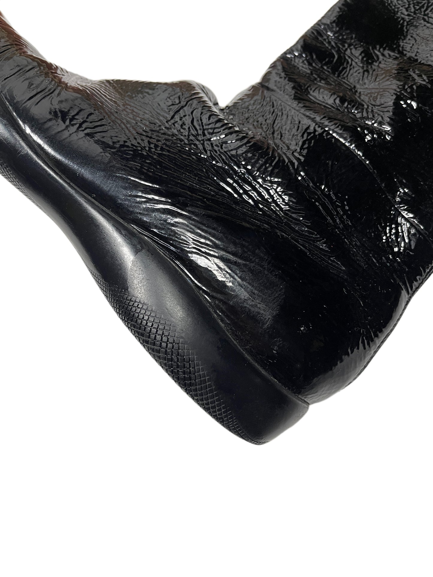 Y2k Prada Sport Knee High Patent Leather Black Boots - 39
