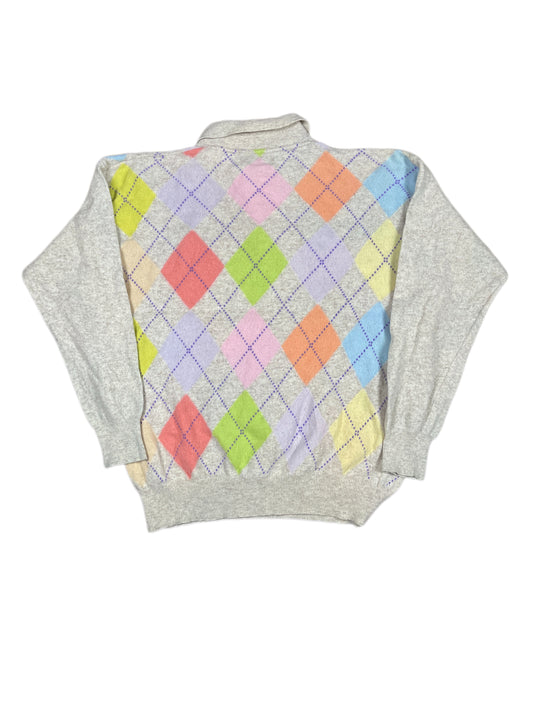Vintage Benetton Knitted Sweatshirt Cream Multicolor - L