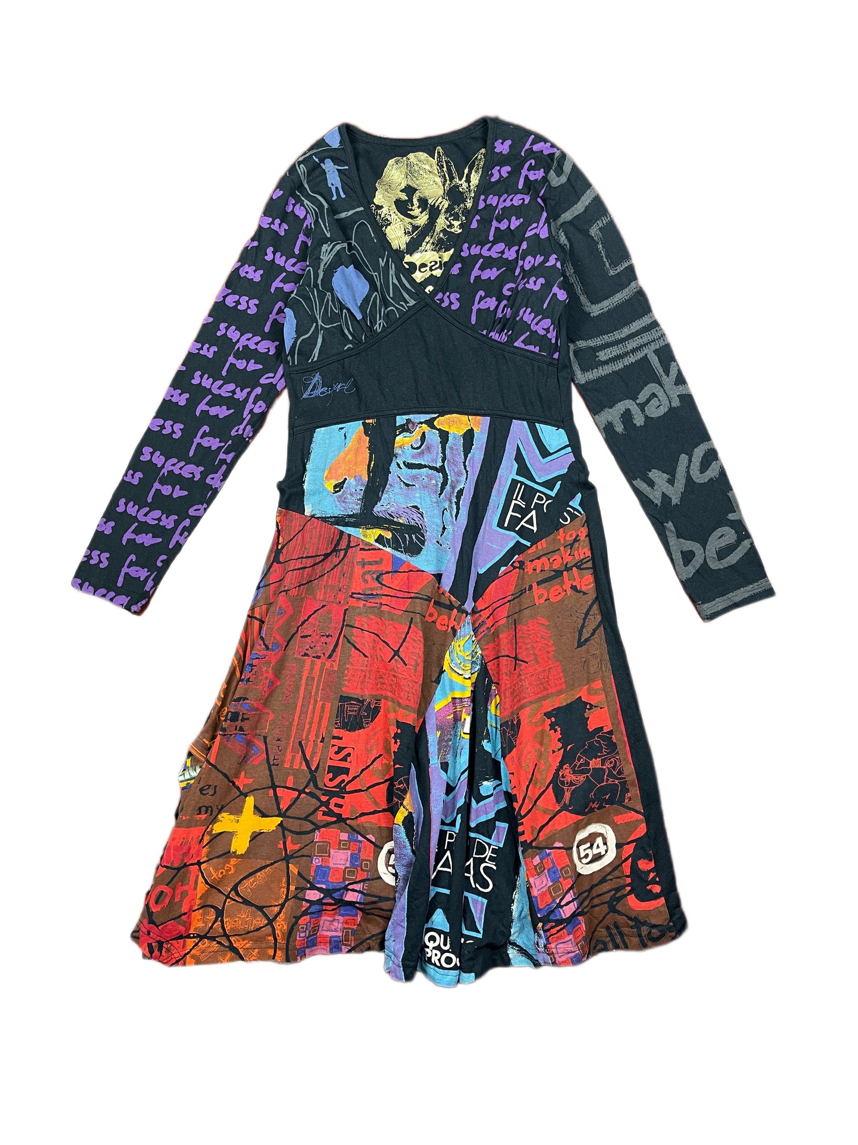 Y2k Desigual Long Sleeve Dress Black - L