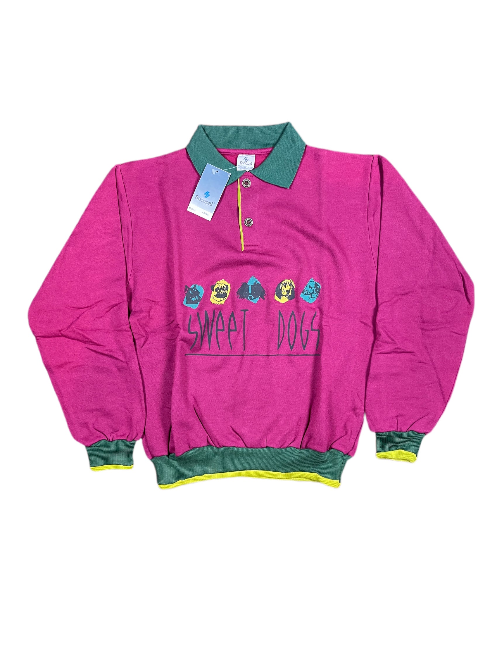 Vintage Secopal Sweet Dogs Polo Sweatshirt Red Burgunder - XS