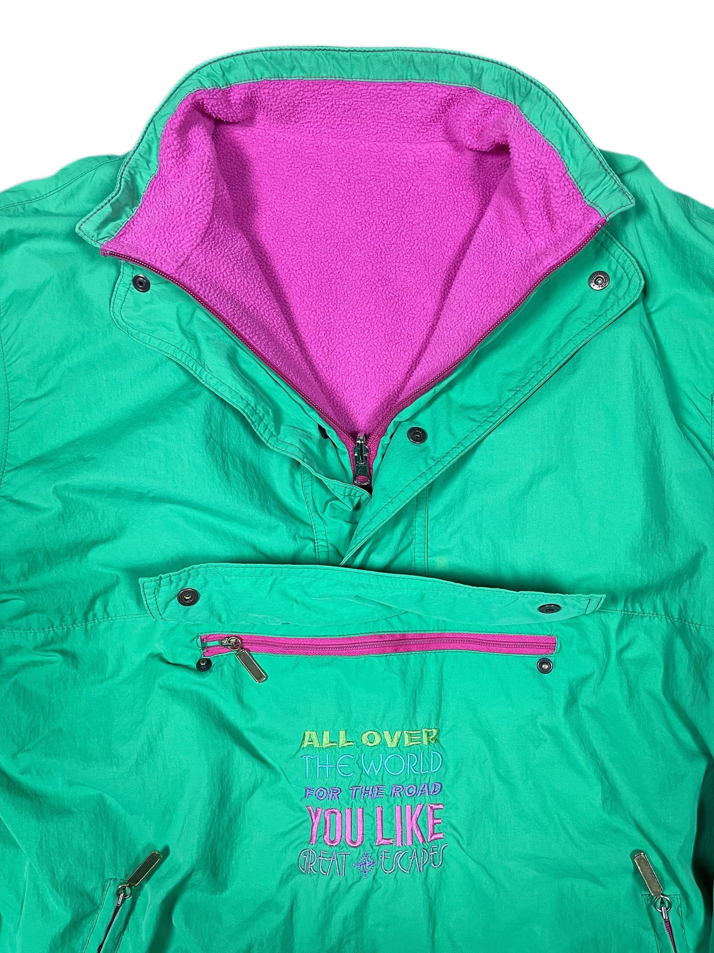 Vintage Reversible Fleece Jacket Pink Green - M