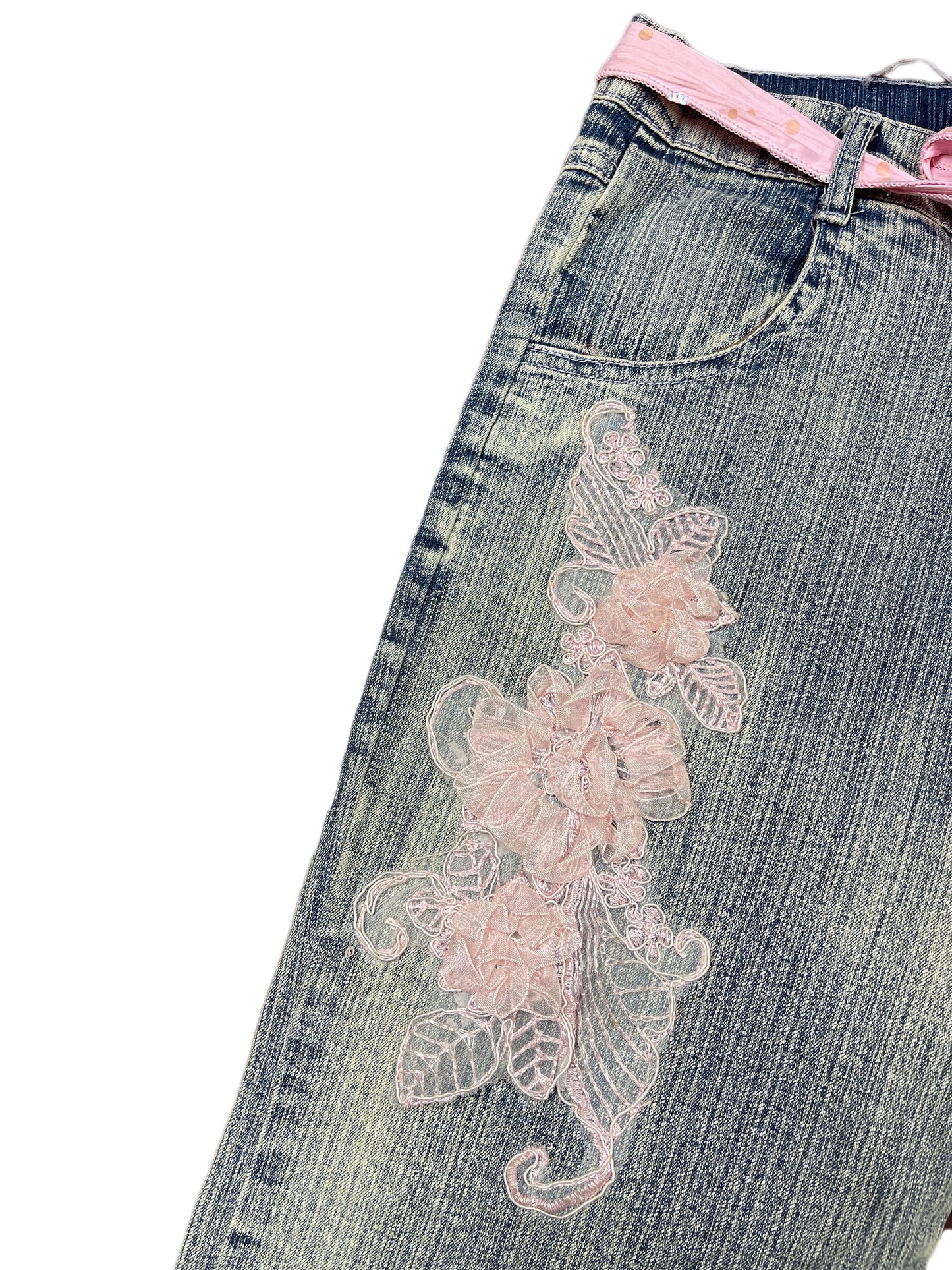 Y2k Moda Europa Denim Pants Blue Pink - XS