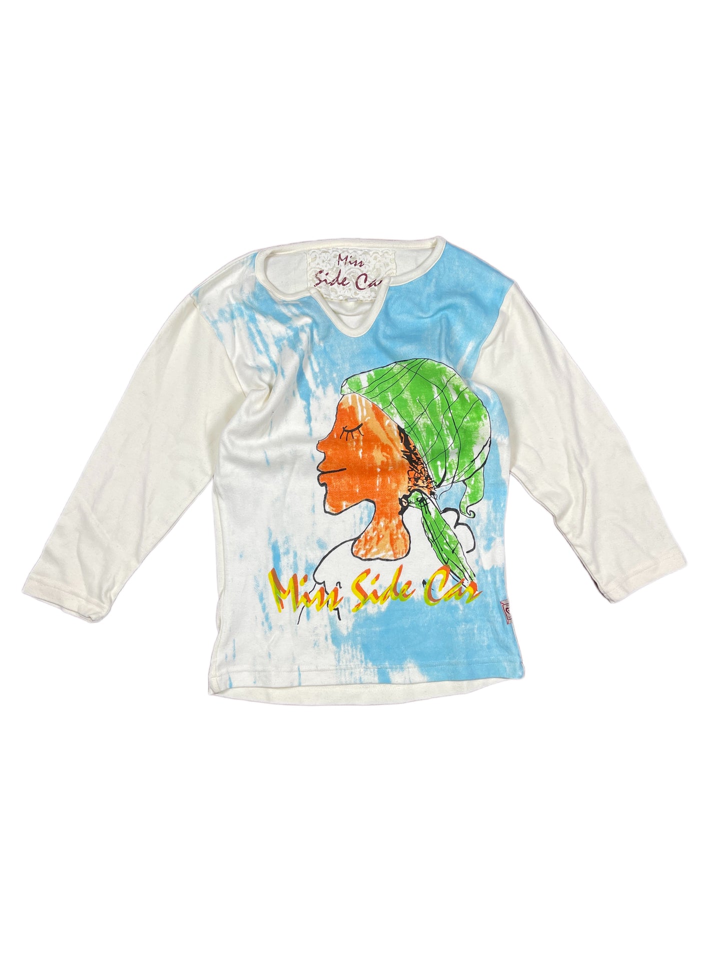 Y2k Miss Side Car Long Sleeve Top Girl Drawing White - M