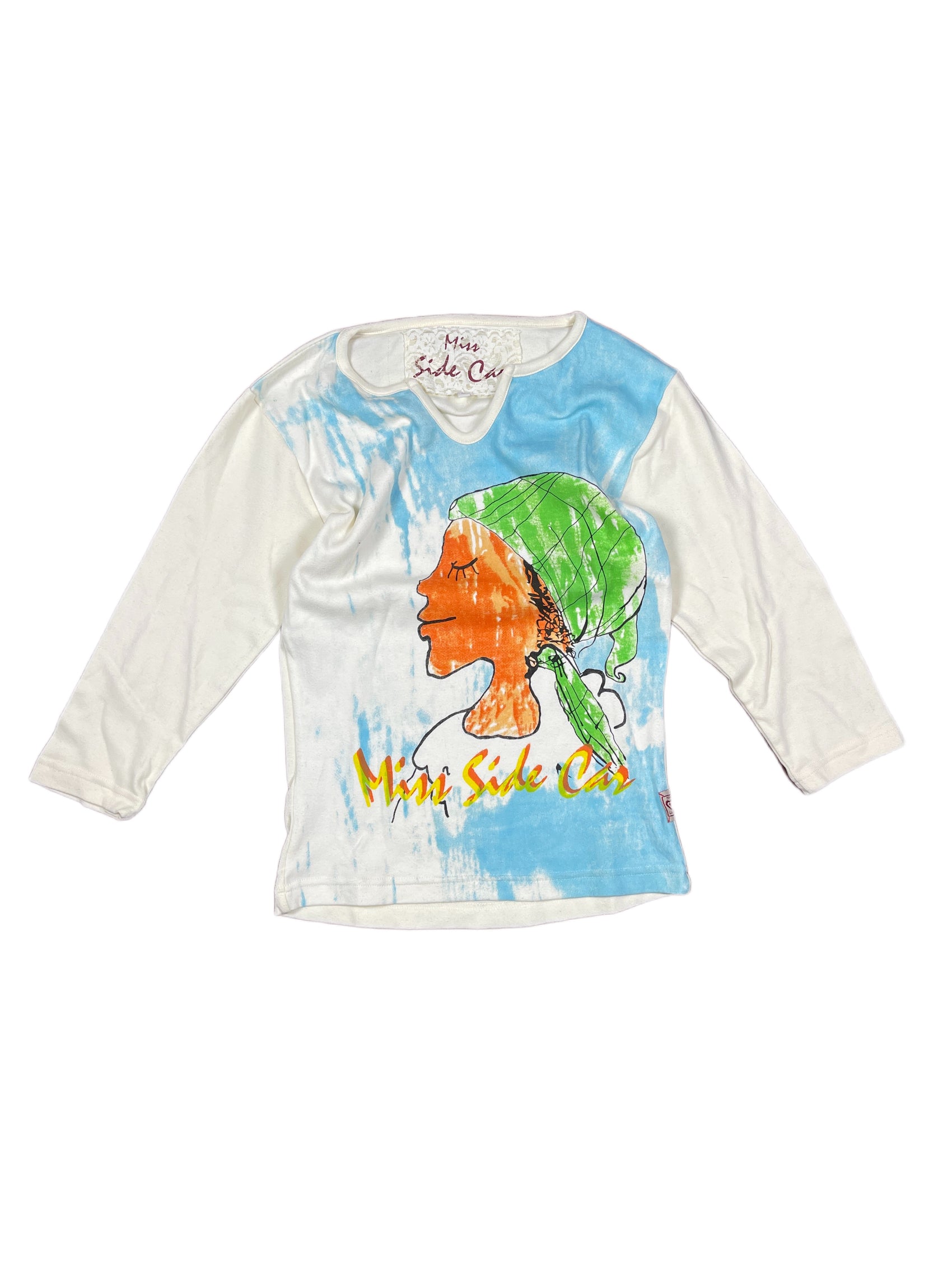 Y2k Miss Side Car Long Sleeve Top Girl Drawing White - M